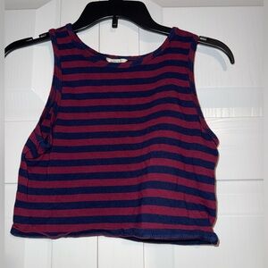 Maroon and navy blue striped crop tank top
